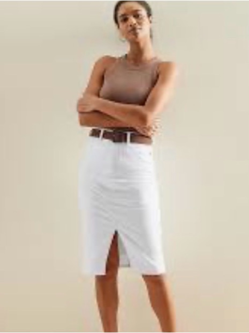 Banana Republic White Denim Midi Pencil Skirt with Front Vent NWOT